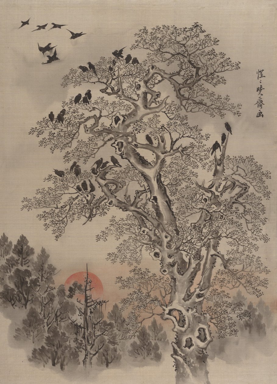 Krähenherde bei Morgengrauen von Kawanabe Kyosai