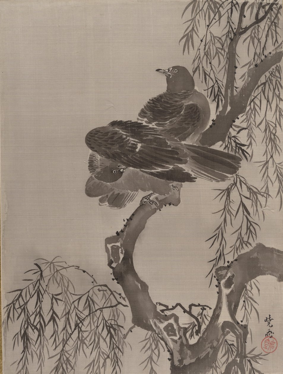 Zwei Vögel auf einem Ast, ca. 1887 von Kawanabe Kyosai