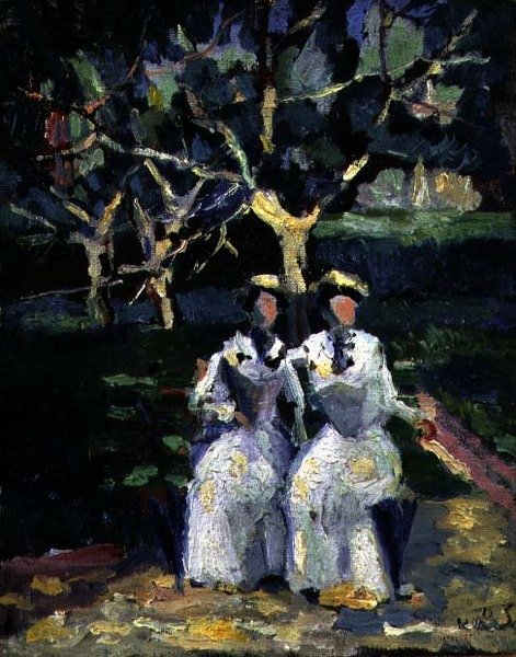 Zwei Frauen in einem Garten von Kazimir Severinovich Malevich