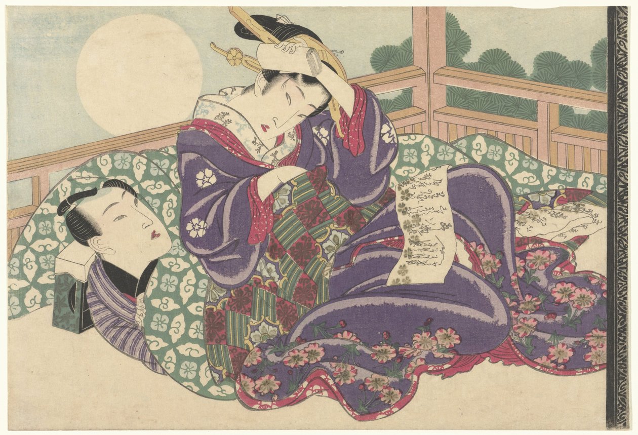 Liebespaar bei Vollmond von Keisai Eisen (attributed to)