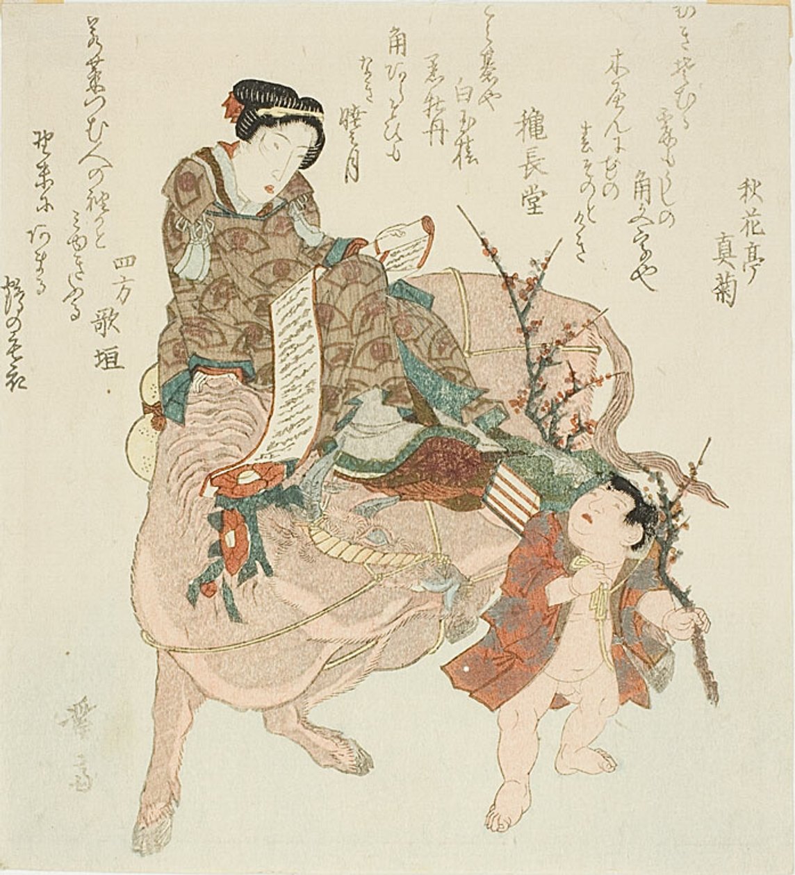 Mädchen reitet auf einem Ochsen von Keisai Eisen