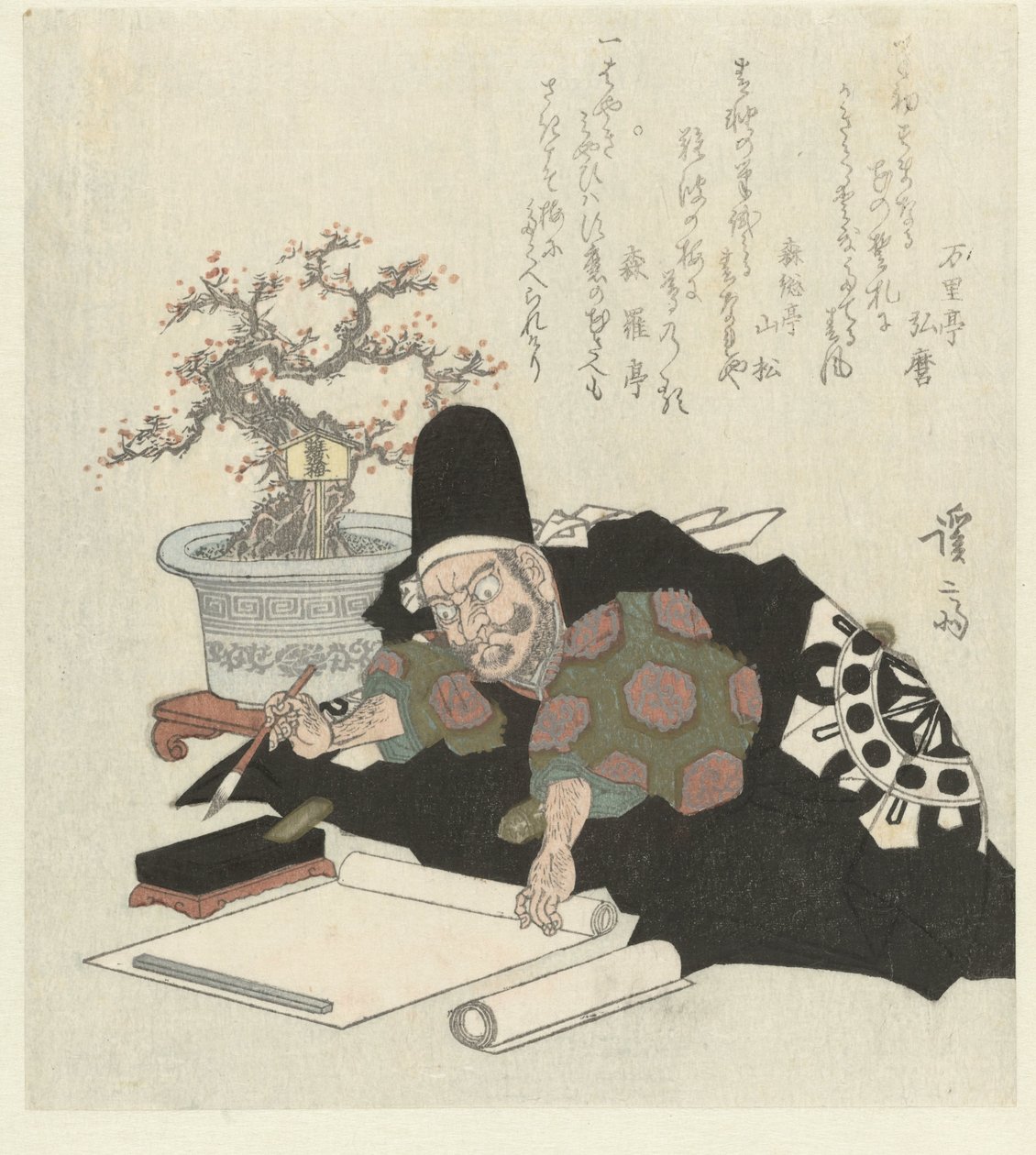 Schreibender Mann in schwarzem Kimono von Keisai Eisen