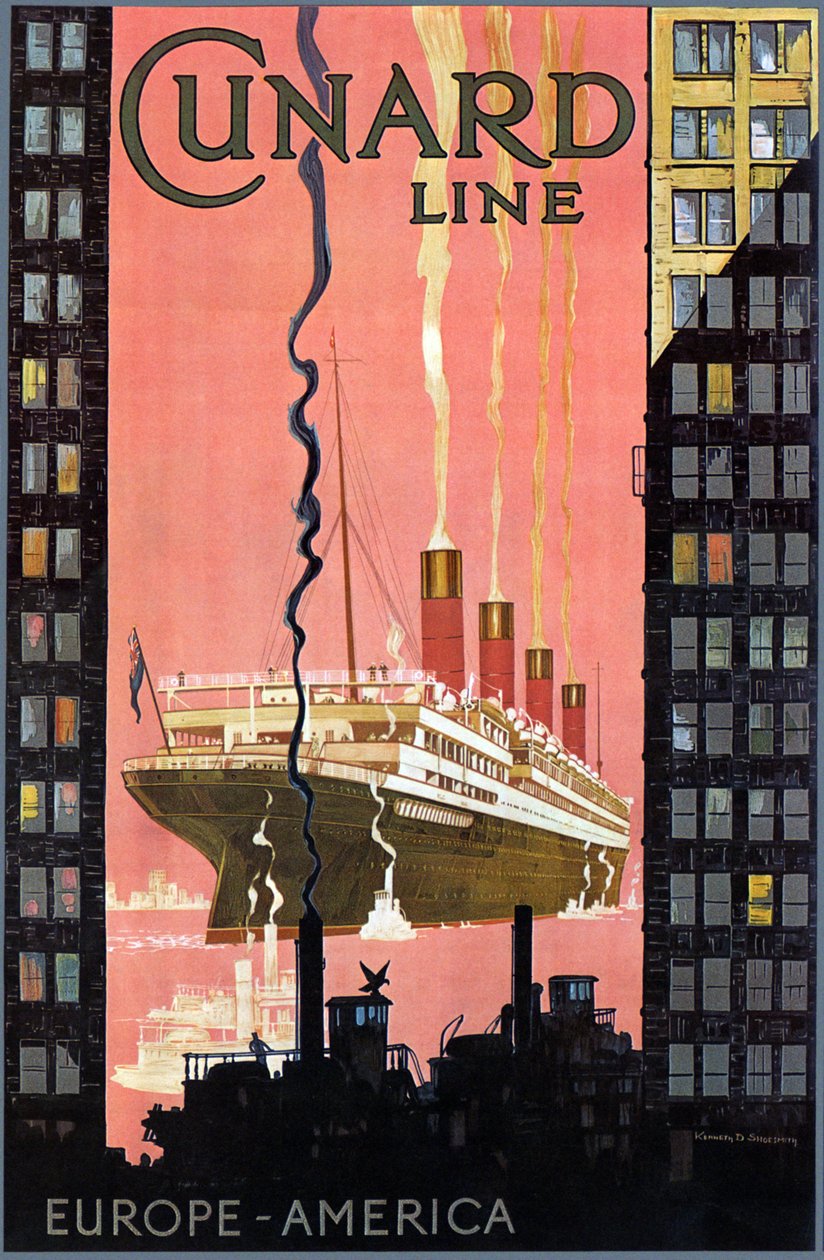 Cunard Line Europa-Amerika Poster, USA, um 1900 von Kenneth Shoesmith