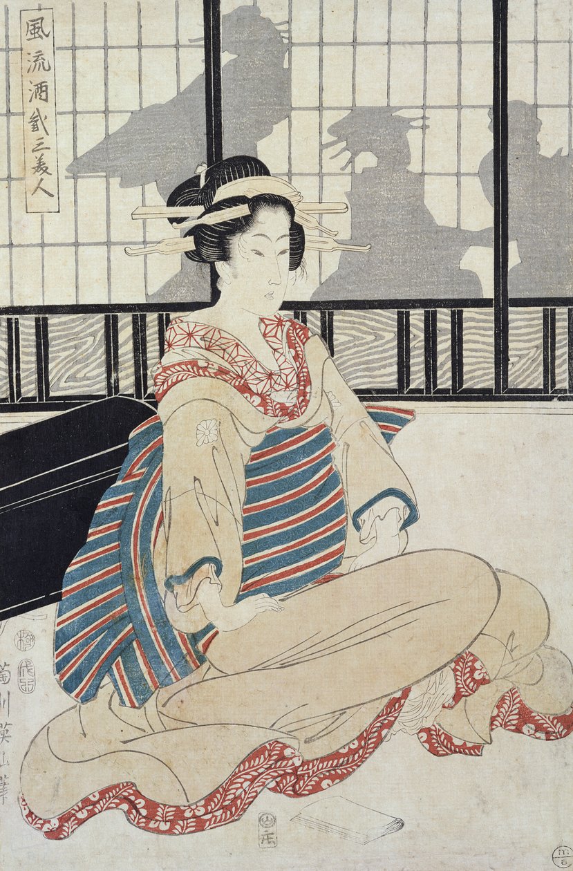 Sitzende Kurtisane (Farbholzschnitt) von Kikukawa Eizan