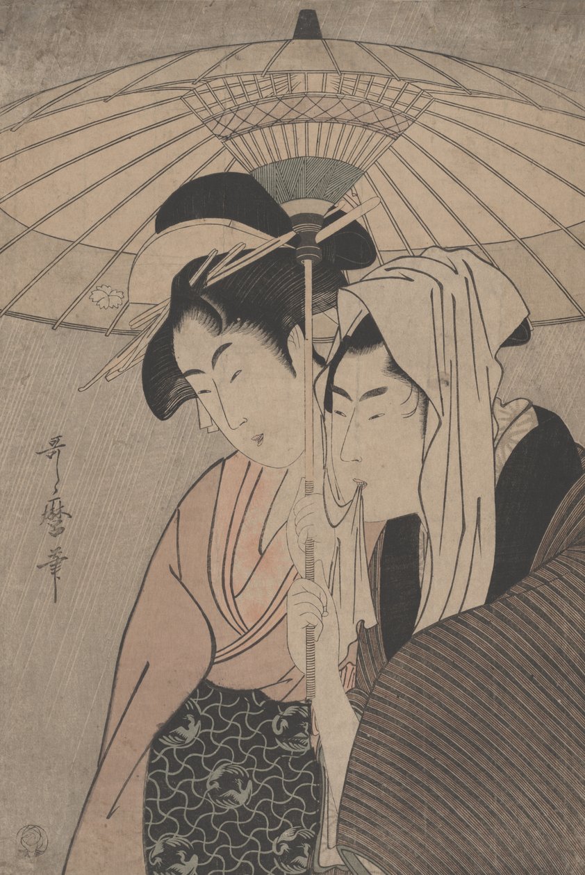 Mann und Frau unter einem Regenschirm, 1797 von Kitagawa Utamaro