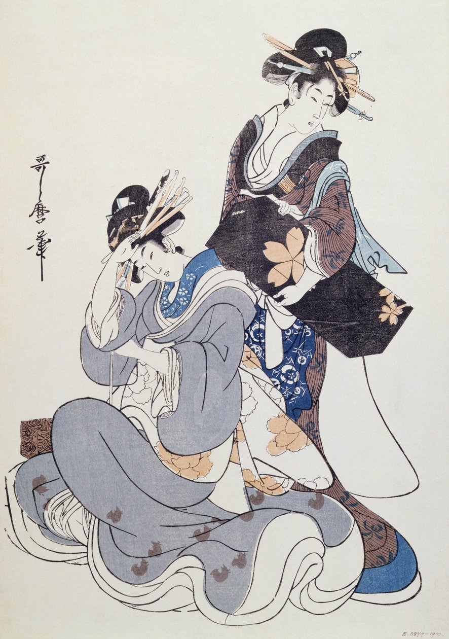 Zwei weibliche Figuren (Farbholzschnitt, 10. Block) von Kitagawa Utamaro