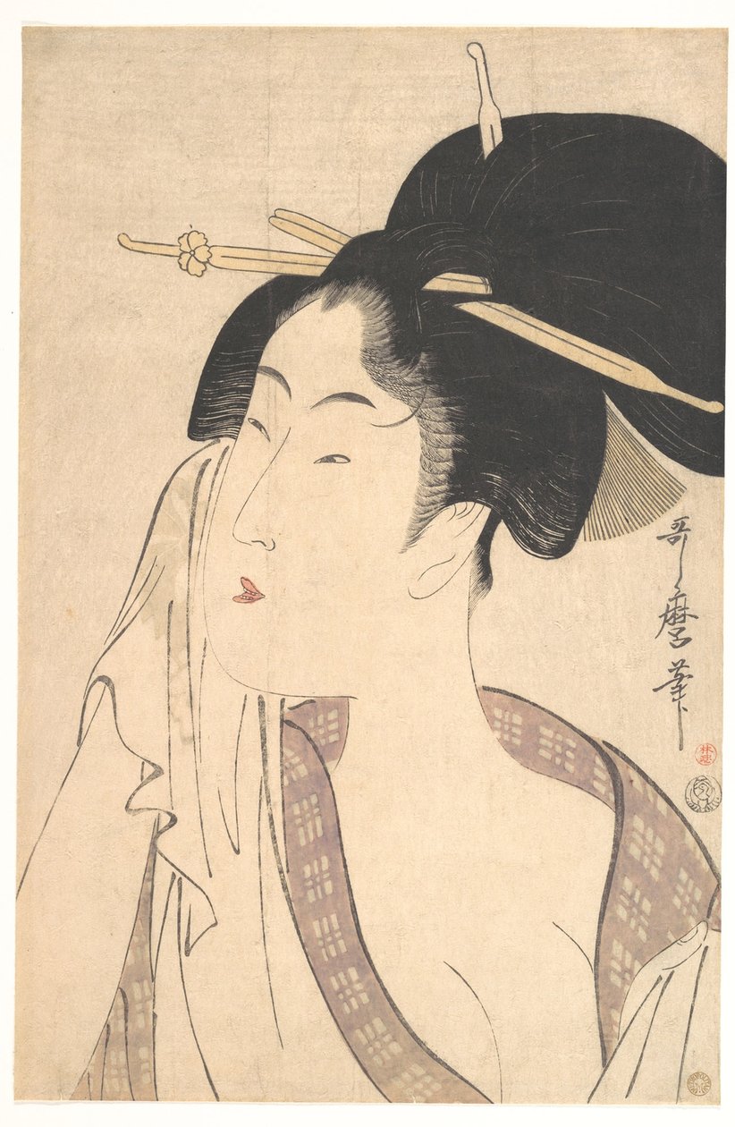 Frau entspannt sich nach ihrem Bad, 1790er von Kitagawa Utamaro