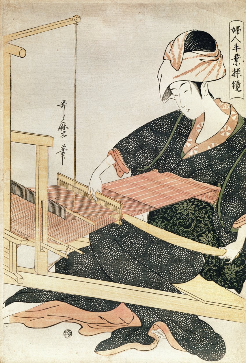 Frau beim Weben von Kitagawa Utamaro