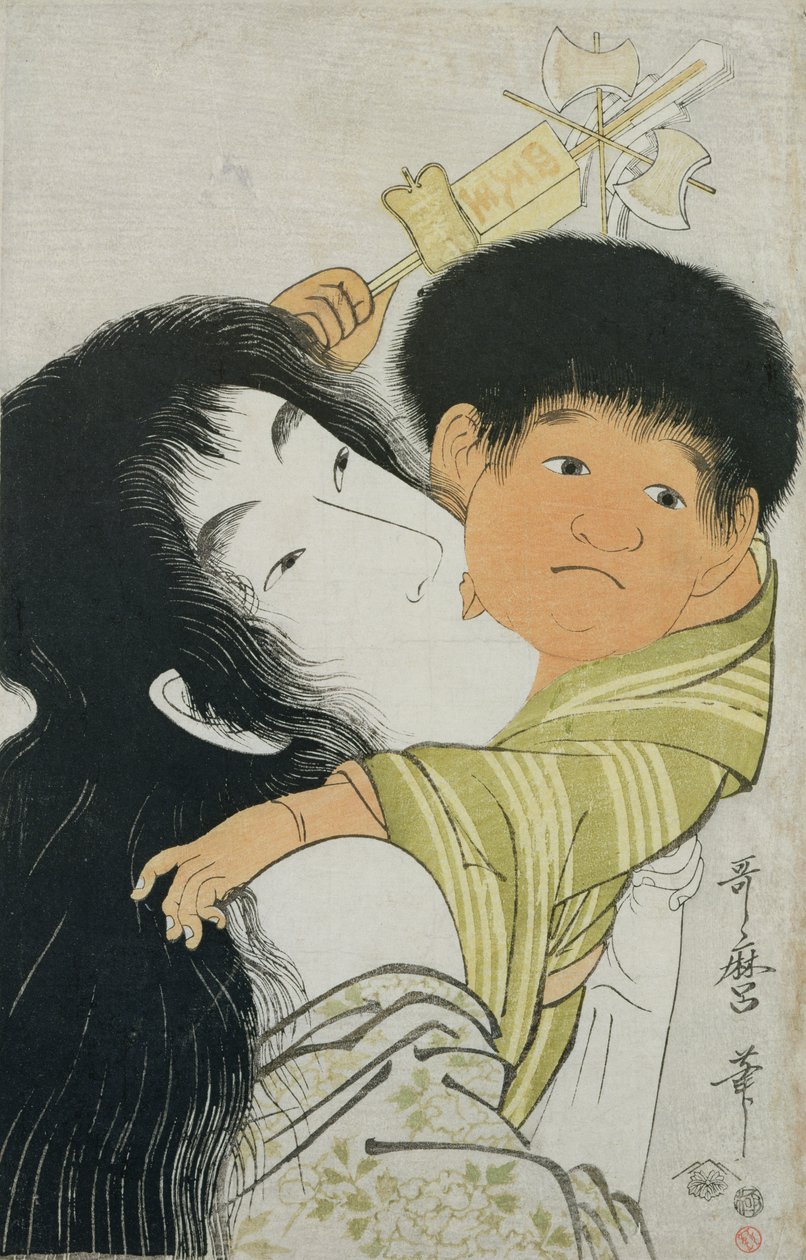 Yama-Uba und Kintoki (Holzschnitt) von Kitagawa Utamaro