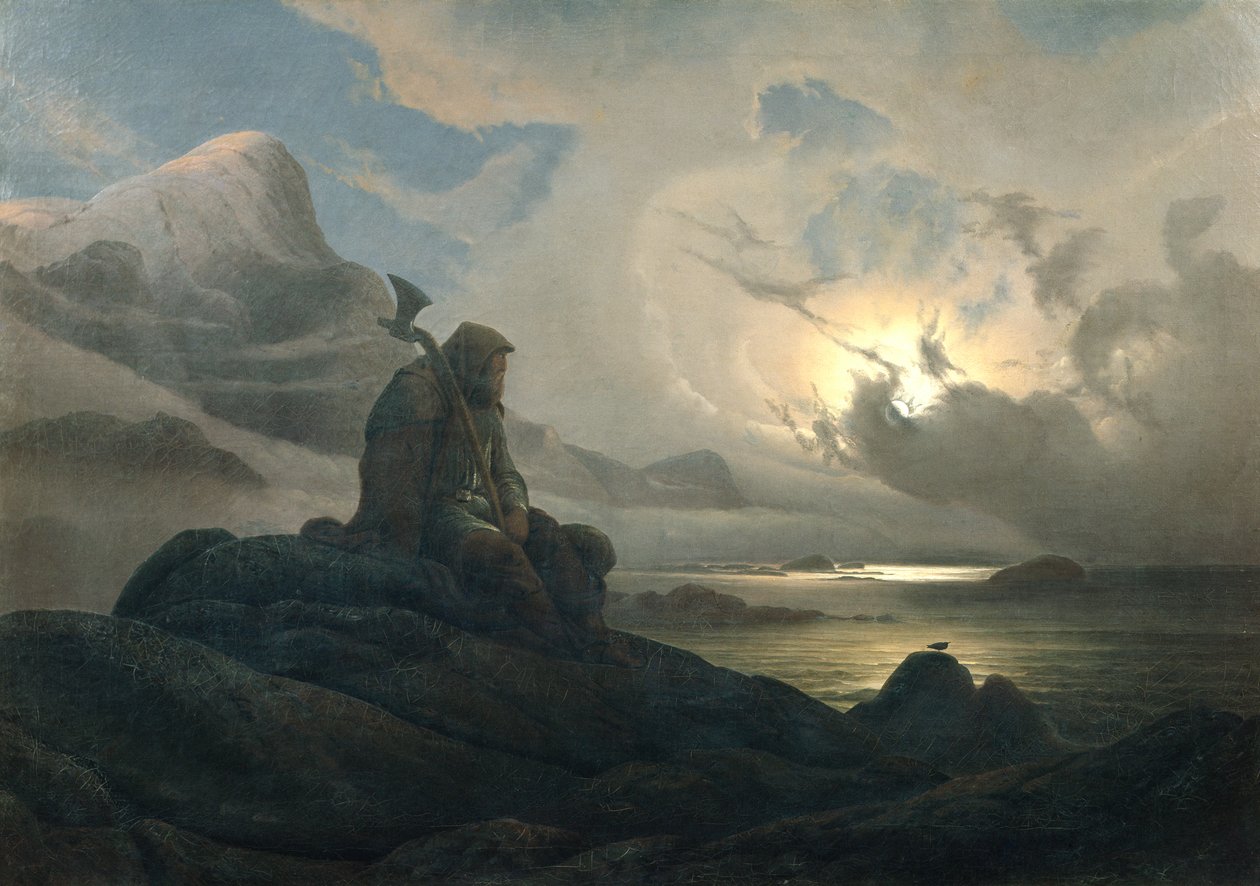 Küstenlandschaft mit Person von Knud Andreassen Baade