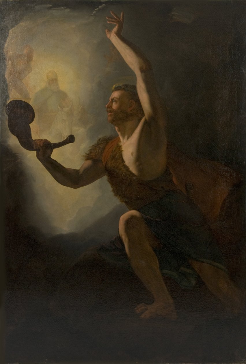 Heimdall ruft die Götter zum Kampf, 1828 von Knud Baade