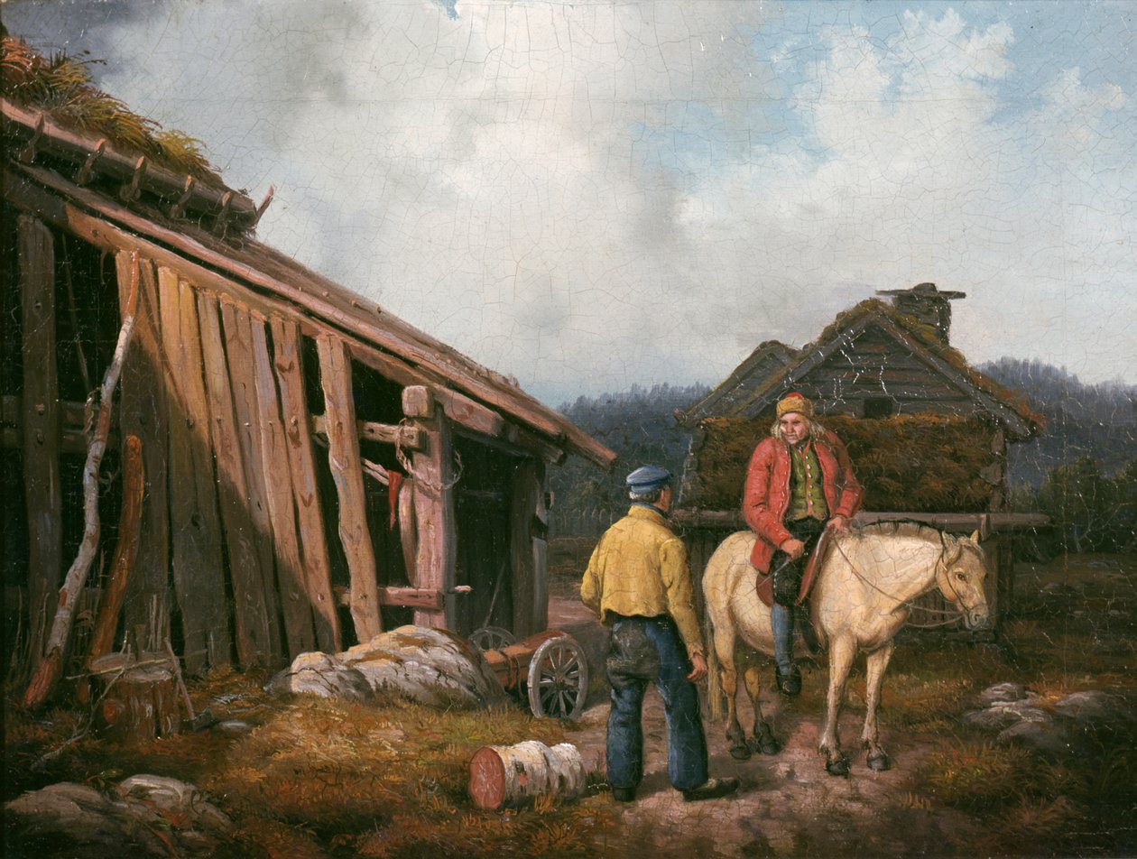 Mann auf Pferd von Knud Bergslien