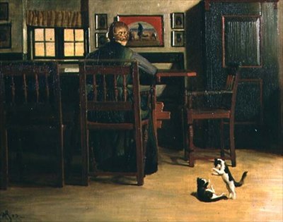Innenraum mit spielenden Kätzchen von Knud Sinding