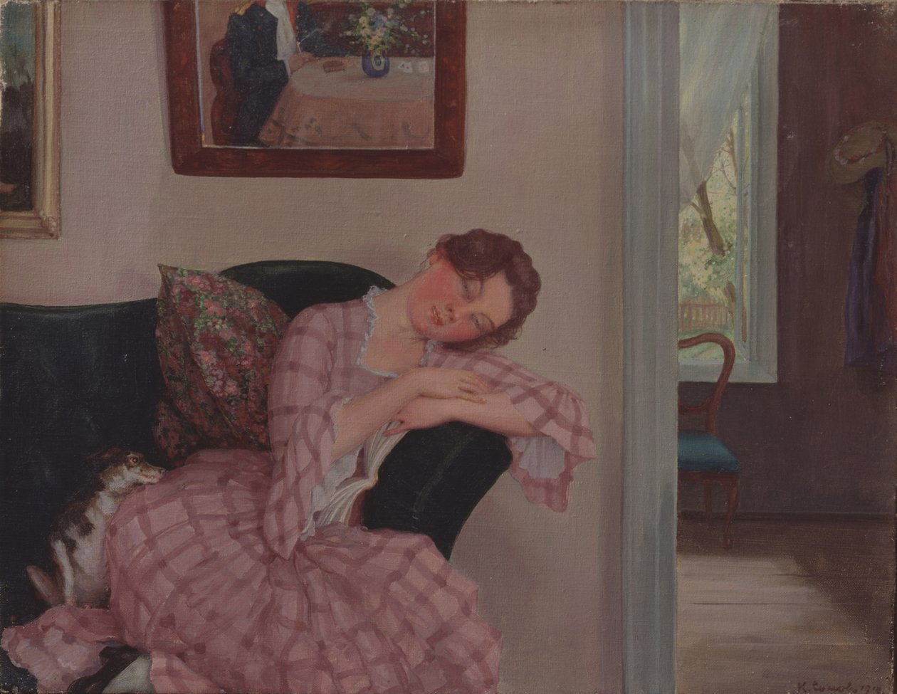 Eine schlafende Dame in Pink von Konstantin Andreevic Somov