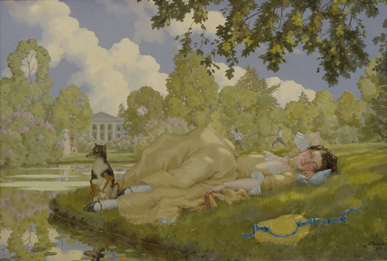 Schlafende Frau in einem Park, 1922 von Konstantin Andreevic Somov