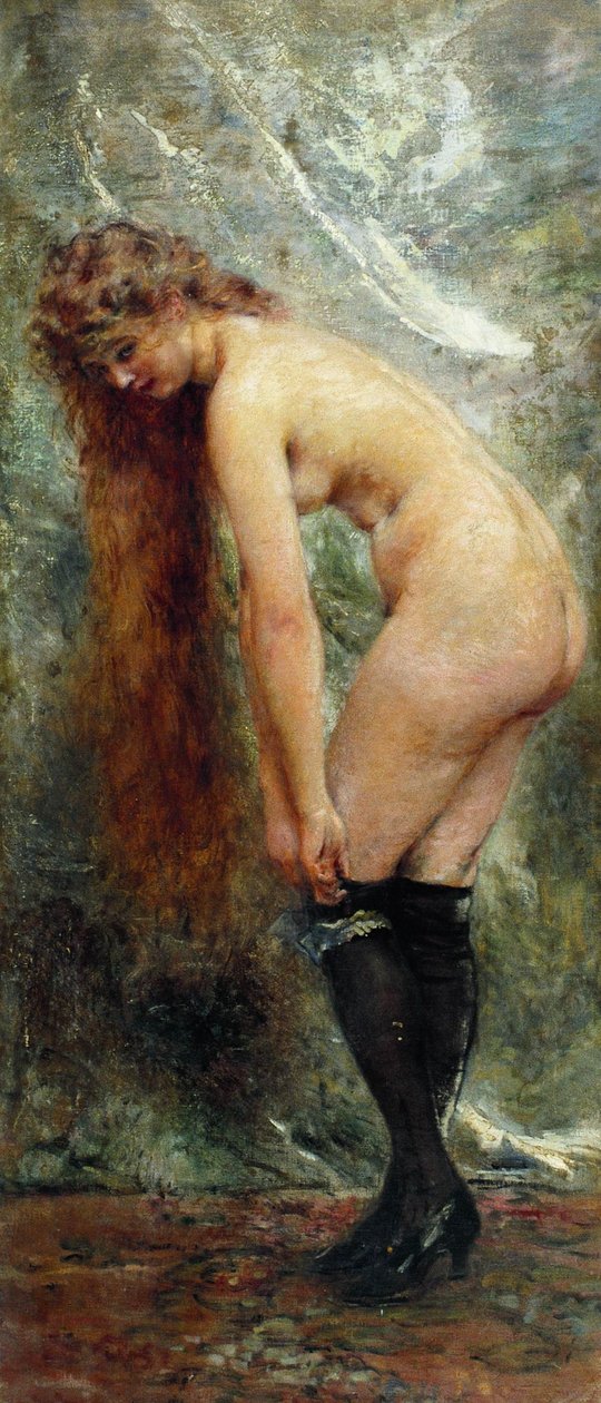 Nackte in schwarzen Strümpfen von Konstantin Makovsky