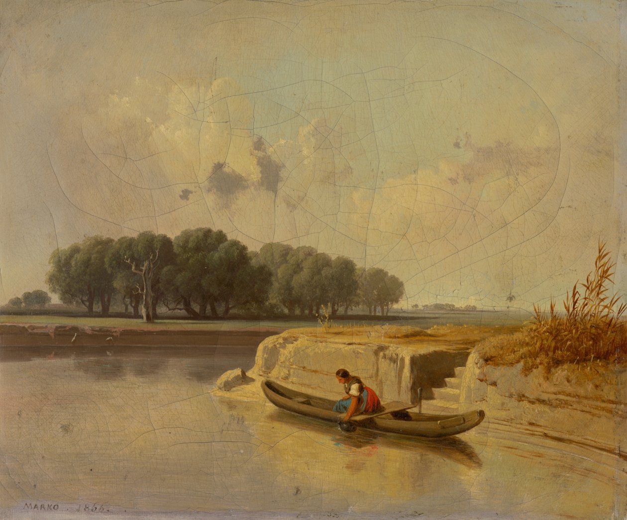 Landschaft mit einem Fluss und einem Boot im Vordergrund von Károly Markó the Younger