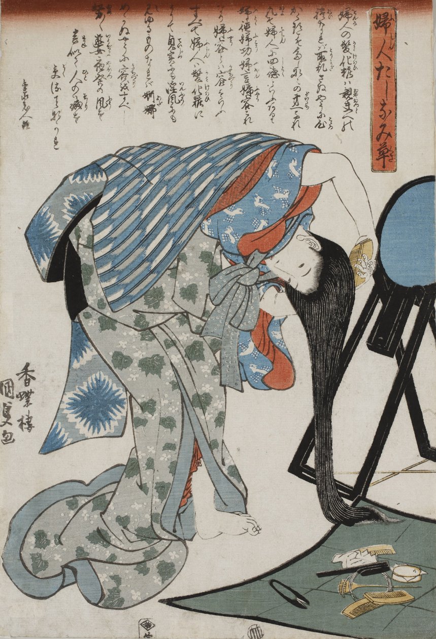 Frau kämmt ihr Haar, 1847 von Kunisada