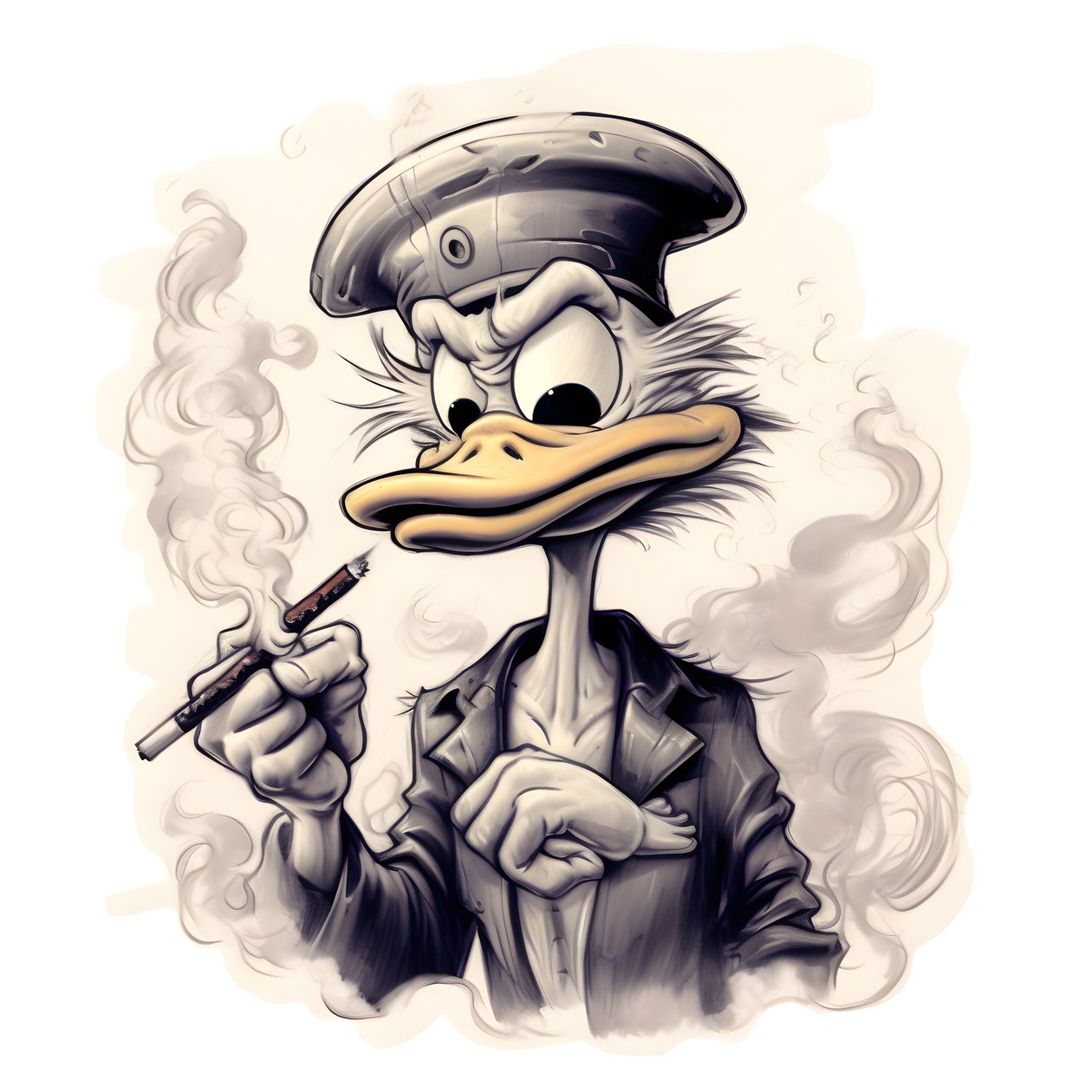 Dagobert Duck raucht einen großen Marihuana-Joint von Kurt Heppke