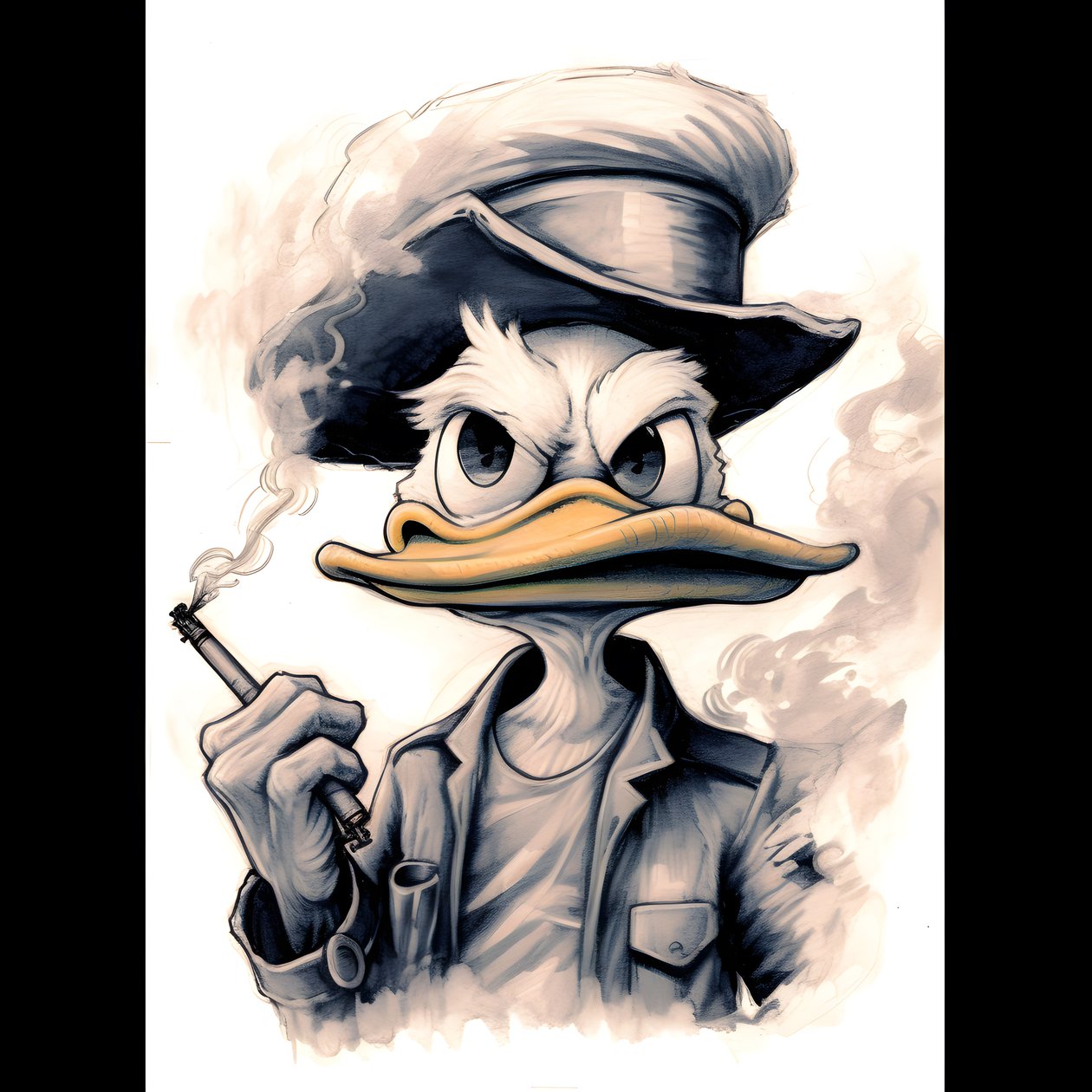 Dagobert Duck raucht einen großen Marihuana-Joint von Kurt Heppke