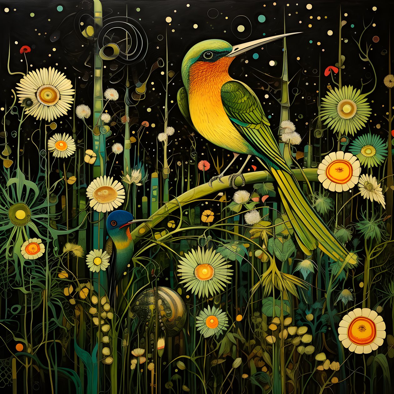 Kolibris und ein Frosch im Wald von Kurt Heppke