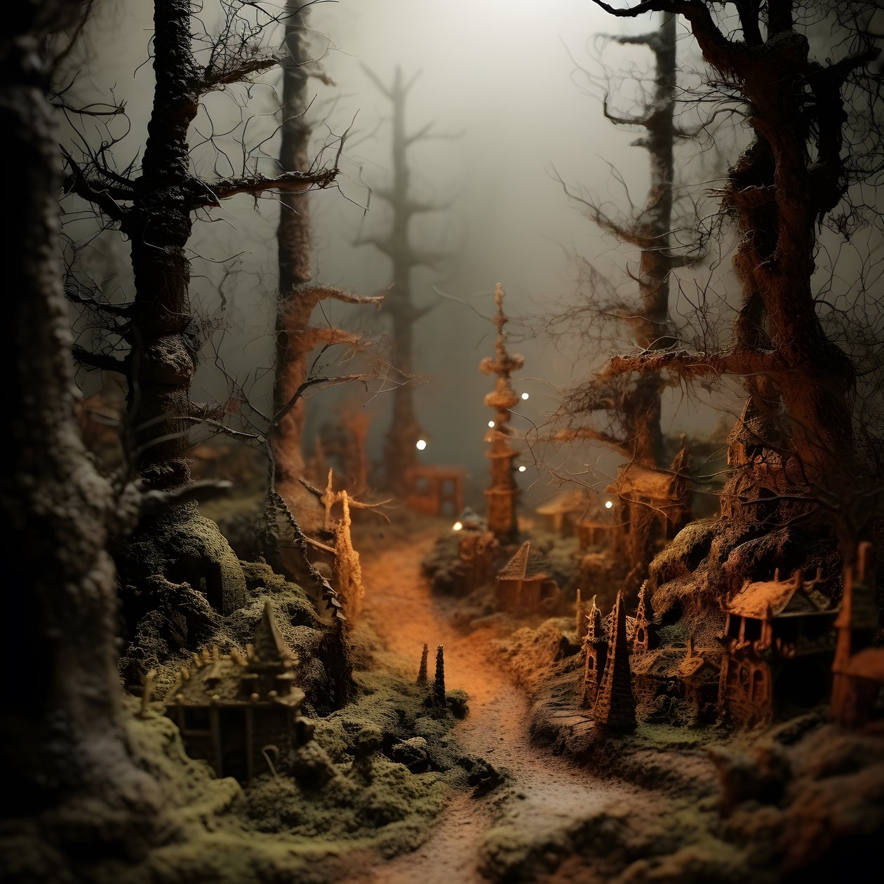Miniatur-Tilt-Shift-Halloween-Wald mit nebligen Bäumen und einer gespenstischen Atmosphäre 4 von Kurt Heppke