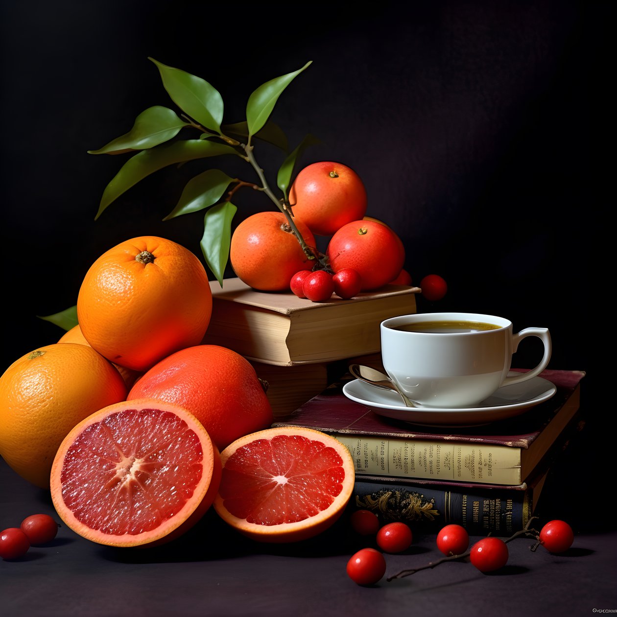 Zitrusfrüchte rotes Buch Kaffee von Kurt Heppke