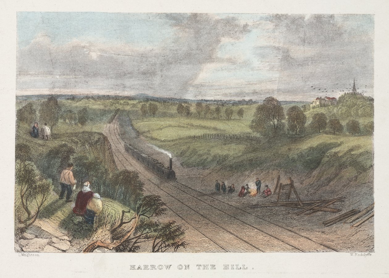Harrow on the Hill, graviert von W. Radclyffe von L. after Wrightson