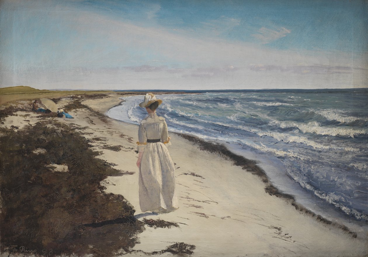 Dame am Strand von Karrebæksminde, Seeland von Laurits Andersen Ring