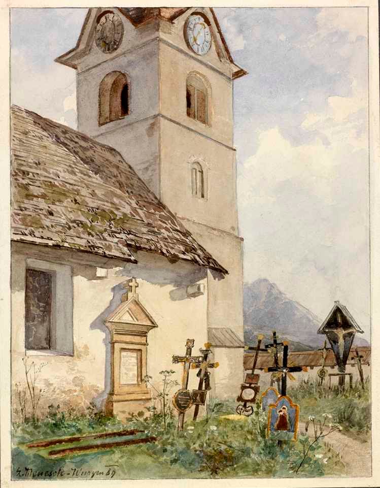 Kirche des Heiligen Andreas mit Friedhof in Podkoren von Ladislav Benesch