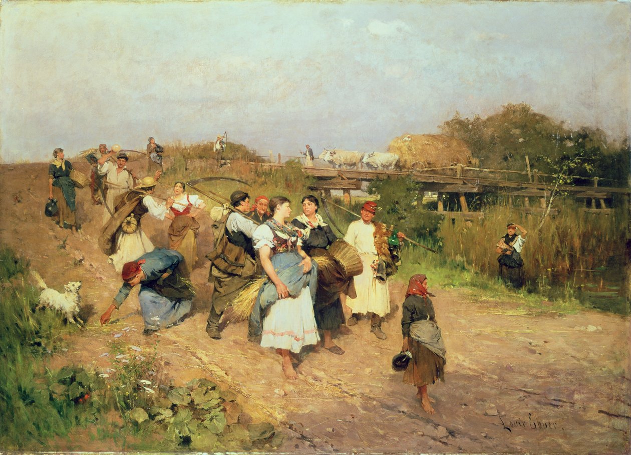 Erntearbeiter auf dem Heimweg, 1881 von Lajos Deak Ebner
