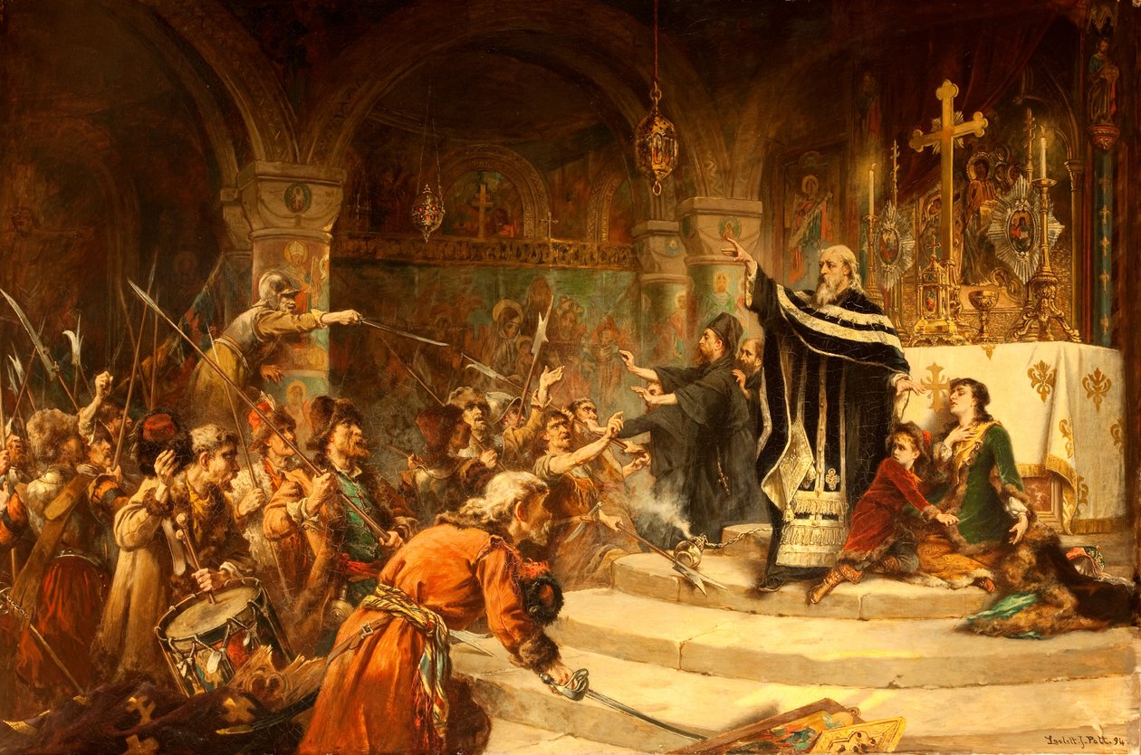 Ein Flüchtling in einer Kirche, 1894 von Laslett John Pott