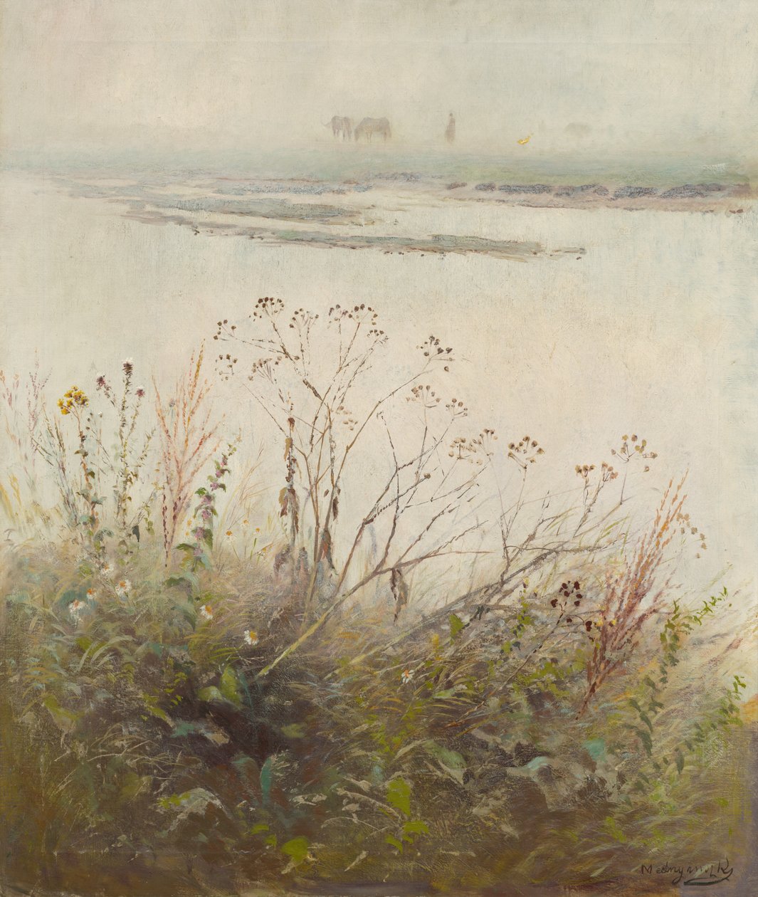 Ufer des überfluteten Flusses in Blüte von Laszlo Mednyanszky