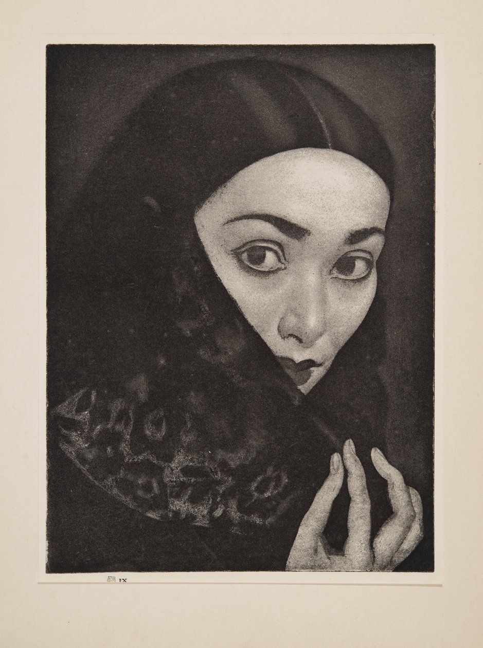 Dame mit einem Schal, veröffentlicht 1926 von Laura Knight