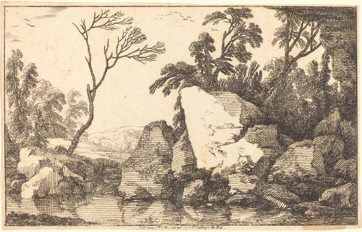 Ein felsiger Teich von Laurent de la Hyre
