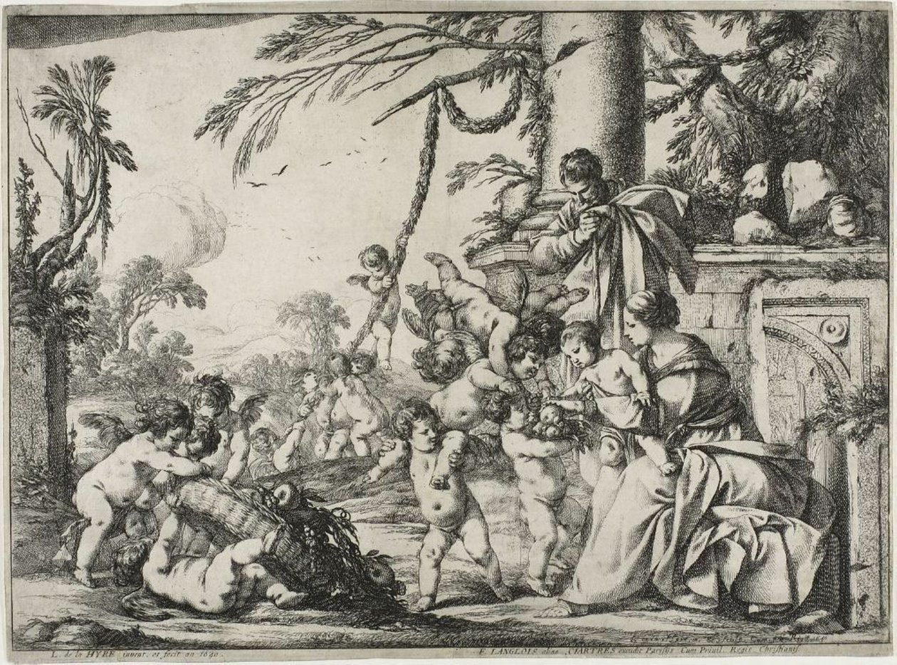 Die Heilige Familie mit Putti von Laurent de la Hyre