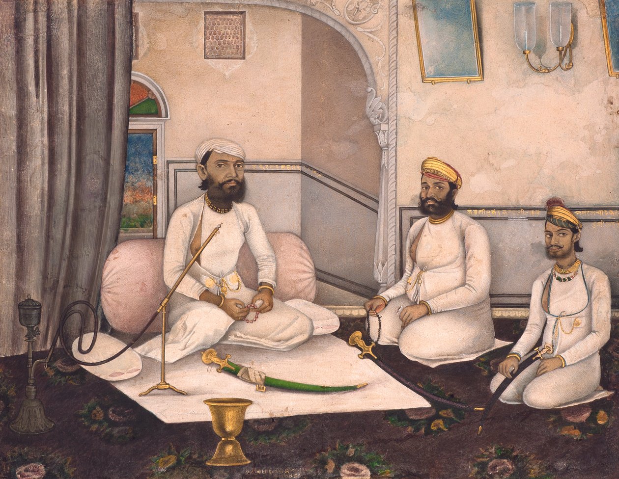 Thakur Sahab Samadr Karanji mit Kabraji Mukandra Karanji Sahab und Bhao Raj Cha, ca. 1875 von Laxmi Narayan
