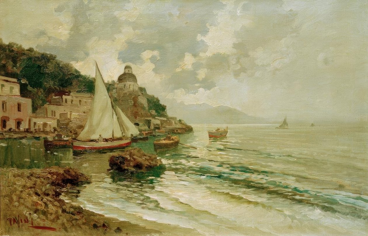 Sommerliche Adriaküste mit Fischerbooten von Lazzaro Pasini