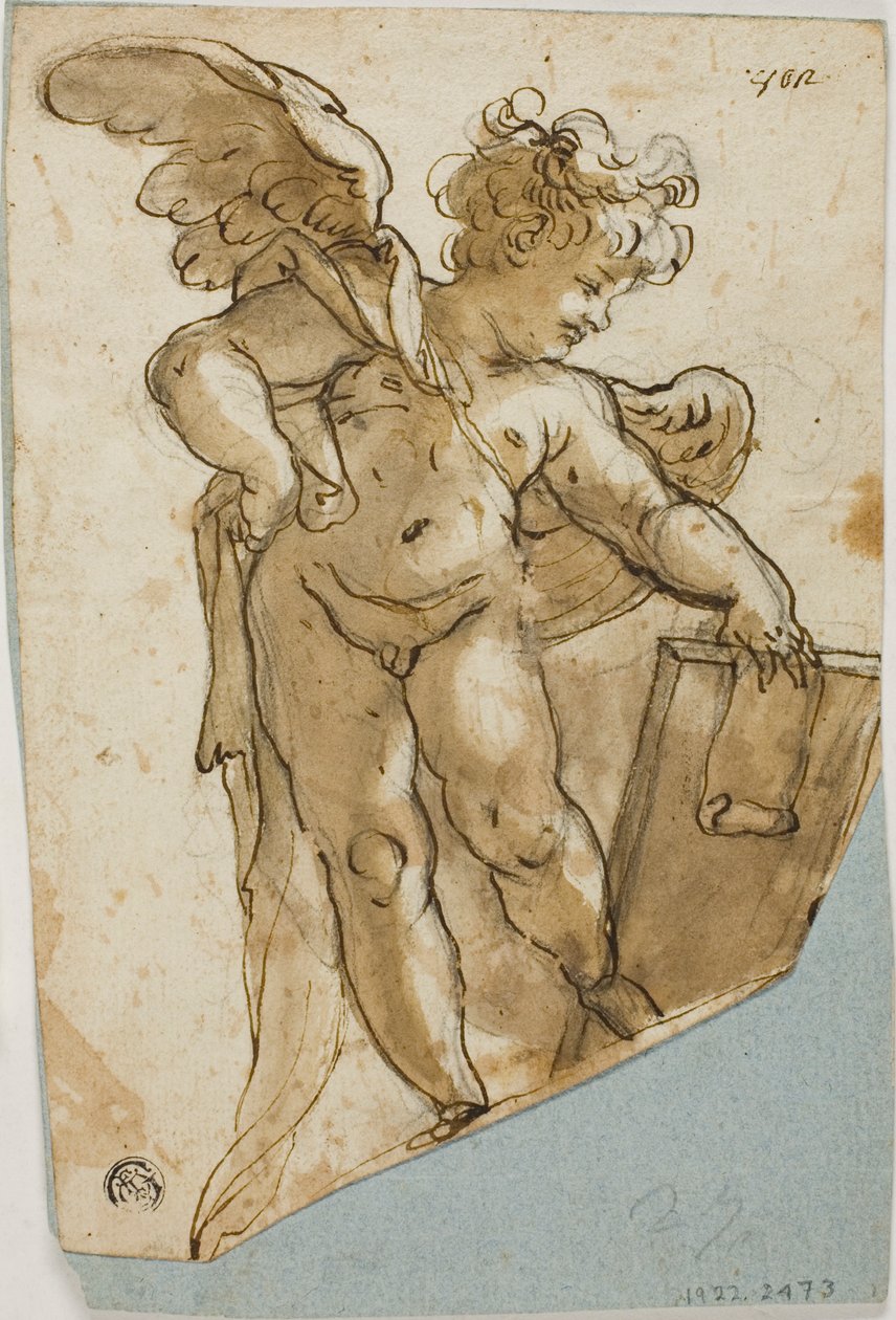 Stehender Putto mit Tafel von Lazzaro Tavarone