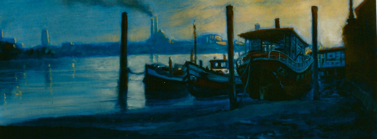 Chelsea Dämmerung 2002, Thames Hausboote von Lee Campbell