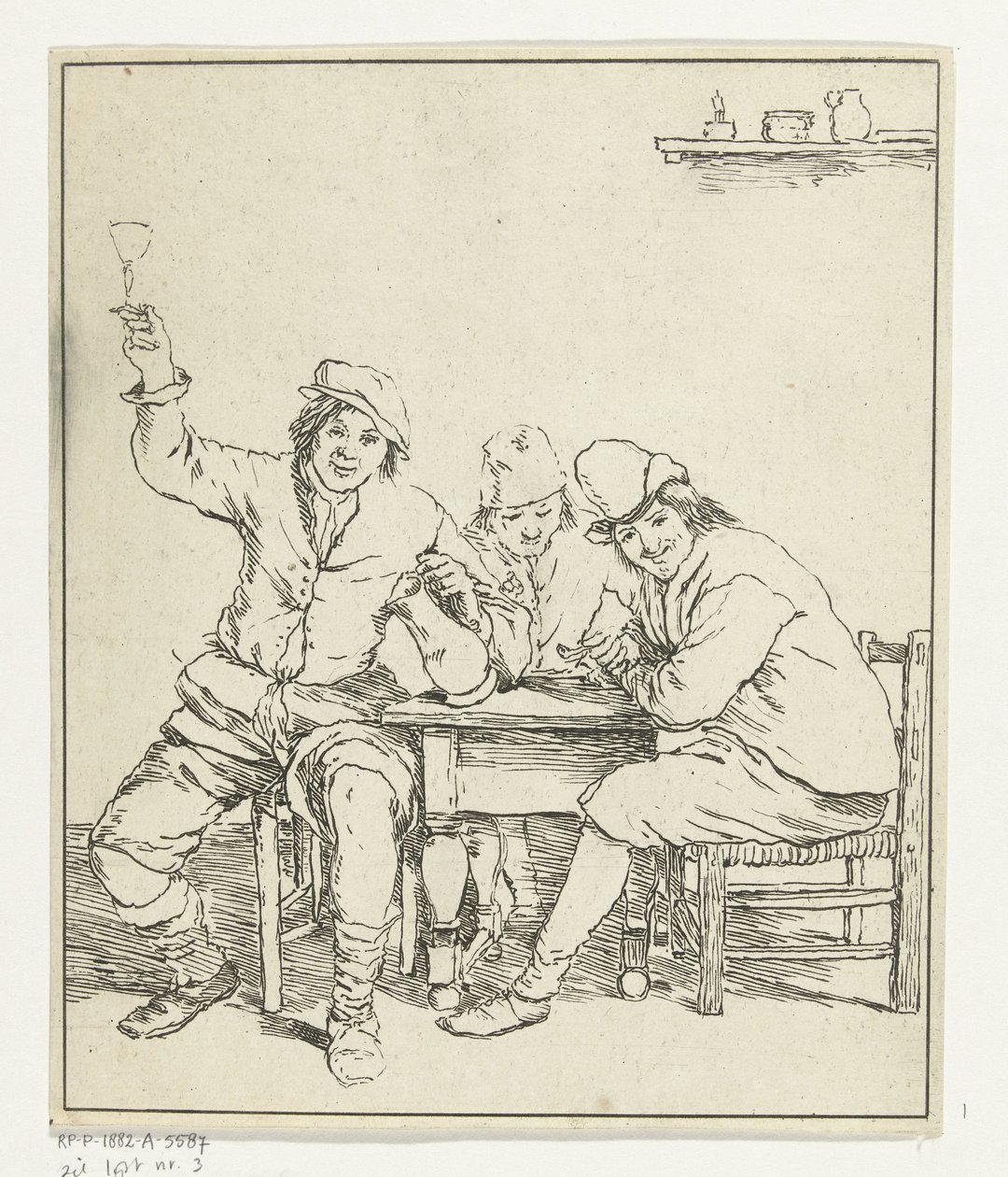 Drei Männer am Tisch rauchen und trinken von Leendert Brasser