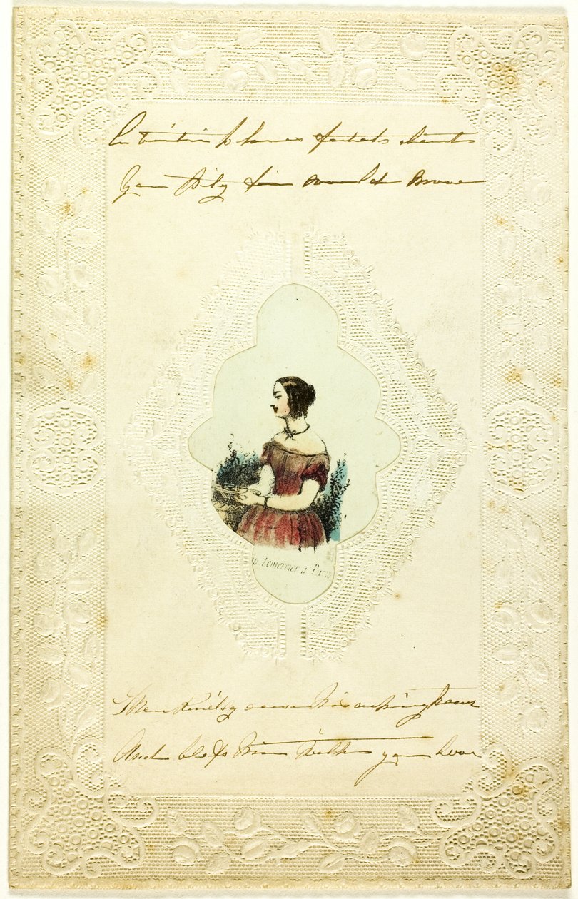 Unbetiteltes Valentinsbild (Frau im rosa Kleid) von Lemercier et Compagnie