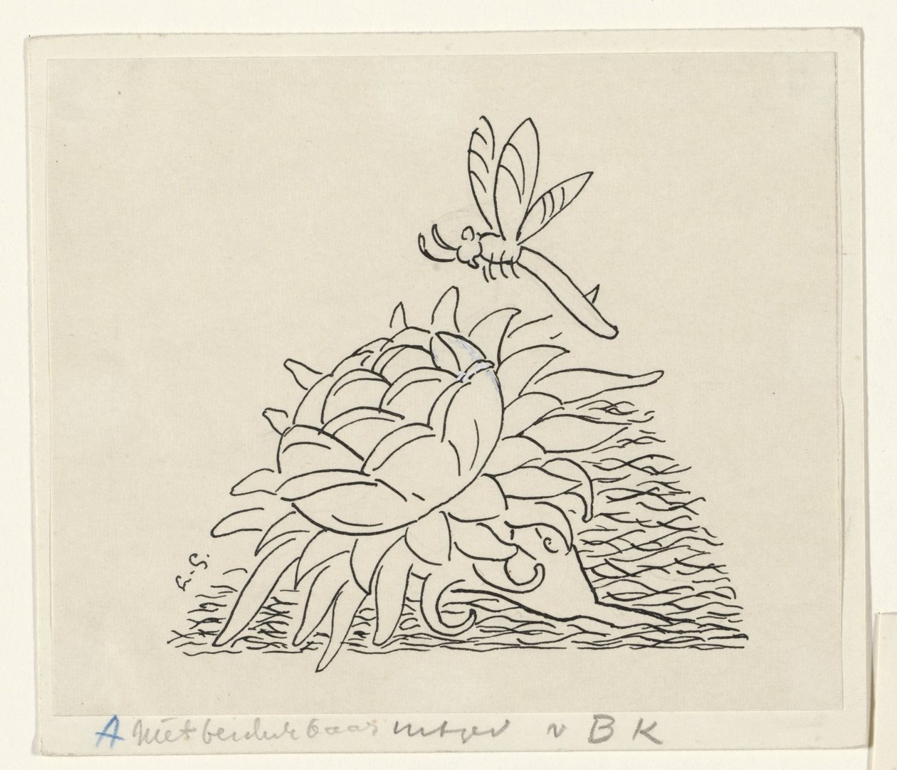 Blume mit einer Libelle von Leo Gestel (signed by artist)