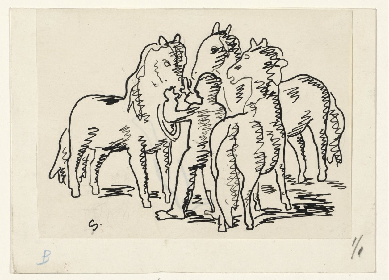 Mann mit drei Pferden von Leo Gestel (signed by artist)