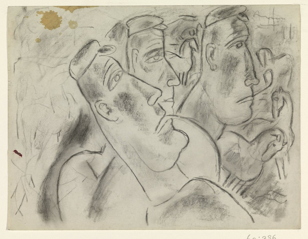 Drei Bauern auf einer Wiese mit Pferden von Leo Gestel