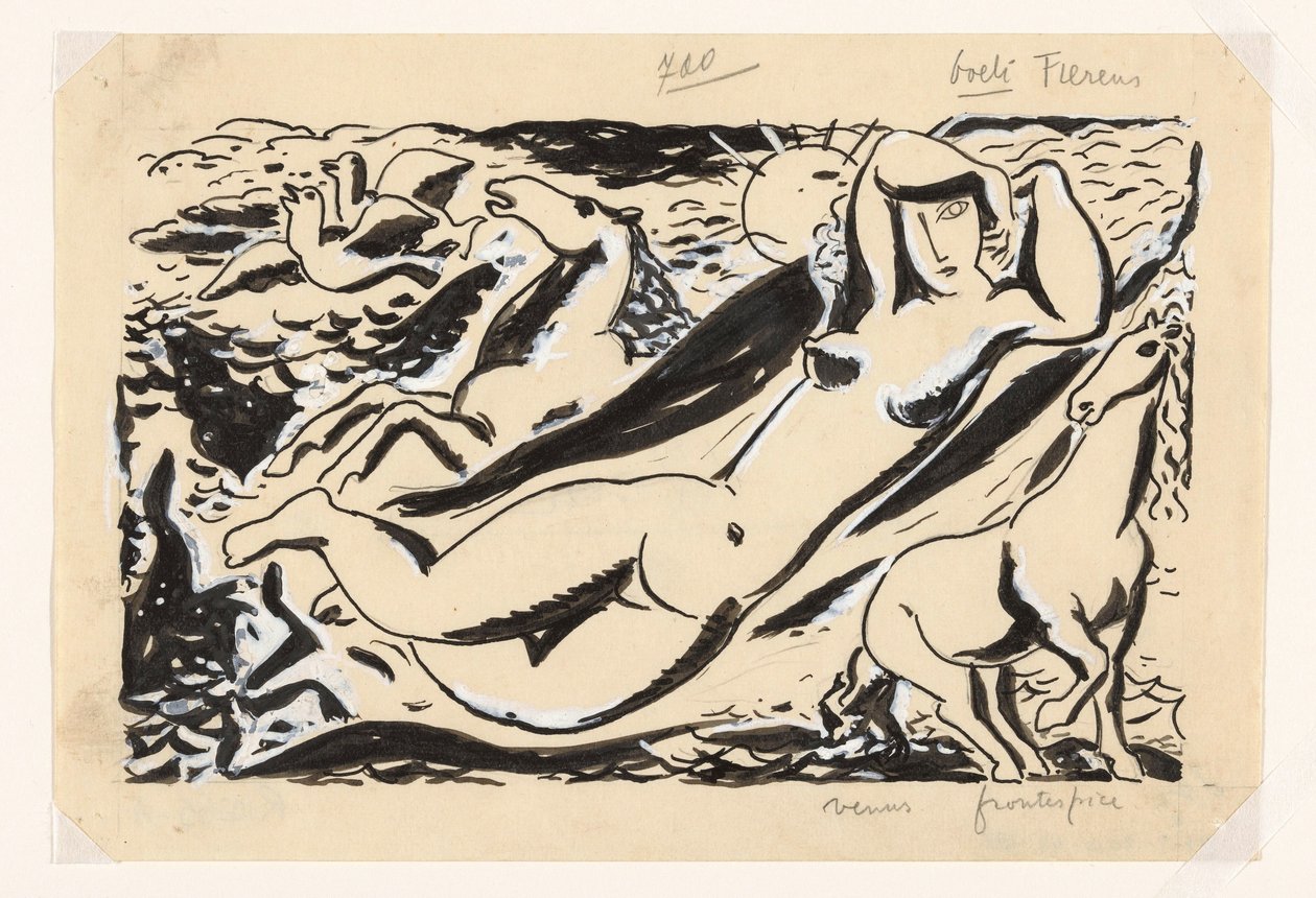Liegende Frau mit zwei Pferden von Leo Gestel