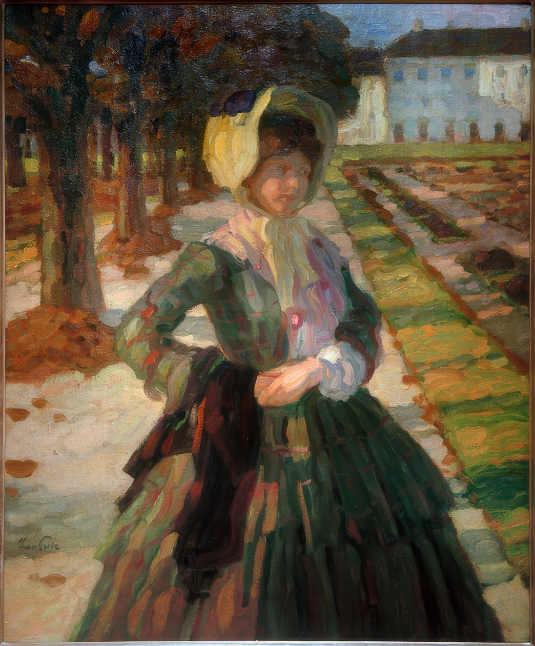Junge Frau in grünem Kleid von Leo Putz