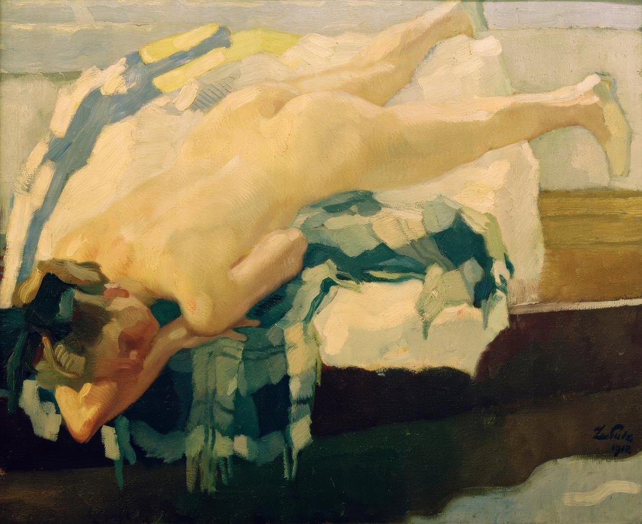 Weiblicher Akt im Kahn von Leo Putz