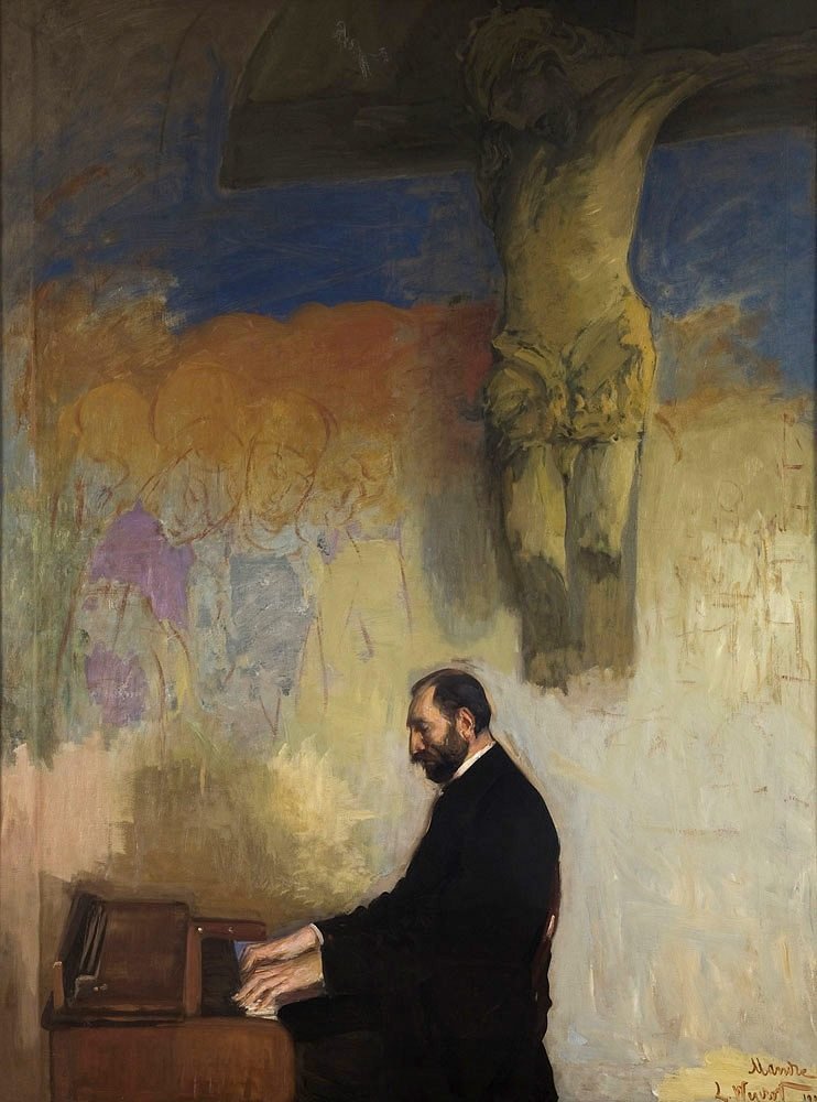 Porträt von Feliks Jasienski an der Orgel von Leon Wyczokowski