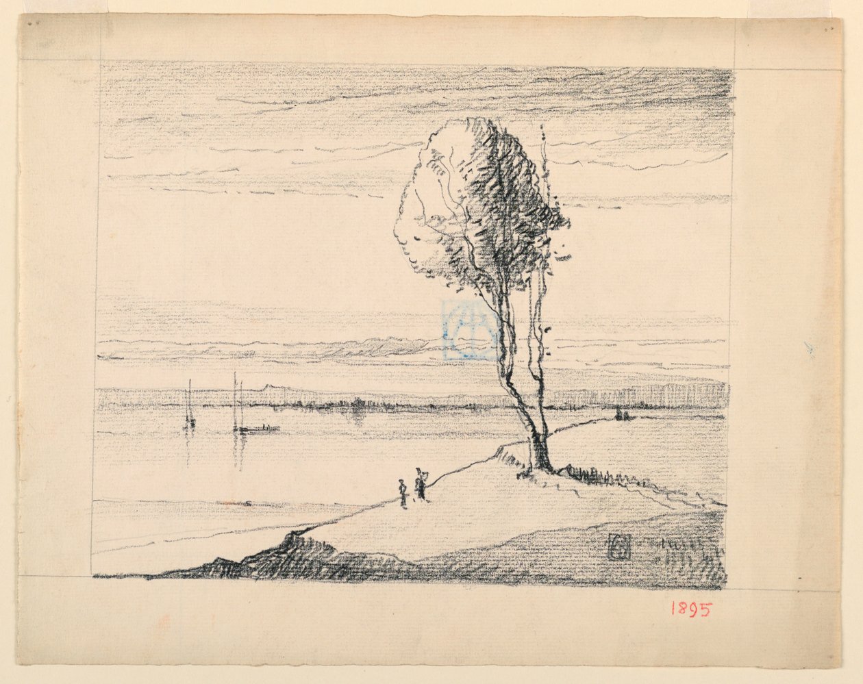 Hügel und Baum mit Segelbooten in der Ferne von Leon Dabo